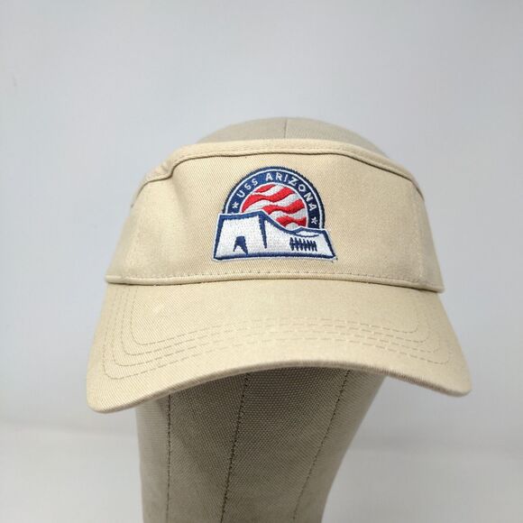 USS Arizona Men's Strapback Visor Hat Pearl Harbor Hawaii Tan Embroidered - Picture 2 of 12